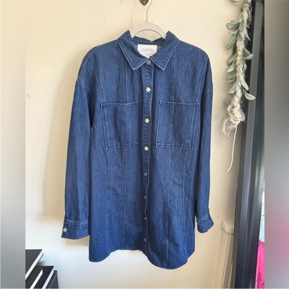Denim button long sleeve mini dress - Picture 2 of 6